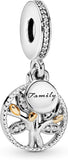 Jewelry Sparkling Family Tree Dangle -14K Gold & Sterling Silver Charm with Cubic Zirconia - Compatible Moments - Comes with Gift Box