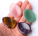 4 Piece Thumb Worry Stone Pocket Palm Stone Healing Crystals for Anxiety Relief Items Teardrop Shaped Smooth Stones (Rose Quartz/Amethyst/Green Aventurine/Tiger'S Eye)