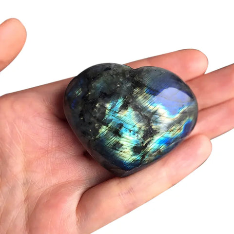 Heart Shaped Natural Labradorite Palm Stone Healing Gemstone Mineral Reiki Chakra Crystal Polished Pocket Stone