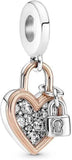 Heart Padlock Double Dangle Charm - Compatible Moments - Stunning Women'S Jewelry - Made Rose, Sterling Silver & Cubic Zirconia - Comes with Gift Box