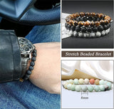 12Pcs Natural Stone Beaded Bracelets for Women Men Semi-Precious Gemstones Bracelets Crystal Beaded Bracelet Unisex Adjustable Stretch Bracelets 8MM