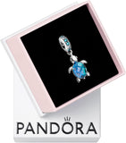 Murano Glass Blue Sea Turtle Dangle Charm - Compatible with  Moments Bracelets - Jewelry for Women - Gift for Women - Made with Sterling Silver & Man-Made Crystal, with Gift Box