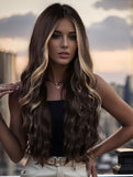 Long Ombre Blonde Wigs for Women 26 inch Long Wavy Middle Part Wig Ombre Blonde Wigs Upgraded Protein Fiber Hair Replacement Wig Cosplay Costume Halloween Wig(26'' Brown Ombre Blonde)