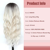 Long Ombre Blonde Wigs for Women 26 inch Long Wavy Middle Part Wig Ombre Blonde Wigs Upgraded Protein Fiber Hair Replacement Wig Cosplay Costume Halloween Wig(26'' Brown Ombre Blonde)