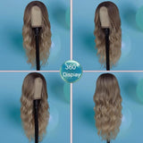 Long Ombre Blonde Wigs for Women 26 inch Long Wavy Middle Part Wig Ombre Blonde Wigs Upgraded Protein Fiber Hair Replacement Wig Cosplay Costume Halloween Wig(26'' Brown Ombre Blonde)