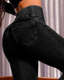 CHICME Women's High Waisted Jeans Stretchy Bootcut Pants with Elastic Waistband Denim Pants for Women