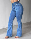 CHICME Women's High Waisted Jeans Stretchy Bootcut Pants with Elastic Waistband Denim Pants for Women