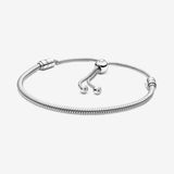 Pandora Moments Snake Chain Slider Bracelet - Charm Bracelet  - Sterling Silver with Clear Cubic Zirconia - 11" - with Gift Box