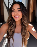 Long Ombre Blonde Wigs for Women 26 inch Long Wavy Middle Part Wig Ombre Blonde Wigs Upgraded Protein Fiber Hair Replacement Wig Cosplay Costume Halloween Wig(26'' Brown Ombre Blonde)