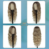 Long Ombre Blonde Wigs for Women 26 inch Long Wavy Middle Part Wig Ombre Blonde Wigs Upgraded Protein Fiber Hair Replacement Wig Cosplay Costume Halloween Wig(26'' Brown Ombre Blonde)
