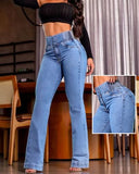 CHICME Women's High Waisted Jeans Stretchy Bootcut Pants with Elastic Waistband Denim Pants for Women
