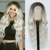 Long Ombre Blonde Wigs for Women 26 inch Long Wavy Middle Part Wig Ombre Blonde Wigs Upgraded Protein Fiber Hair Replacement Wig Cosplay Costume Halloween Wig(26'' Brown Ombre Blonde)