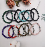 12Pcs Natural Stone Beaded Bracelets for Women Men Semi-Precious Gemstones Bracelets Crystal Cross Beaded Bracelet Unisex Adjustable Stretch Bracelets 8MM