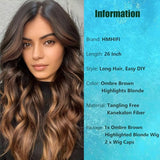 Long Ombre Blonde Wigs for Women 26 inch Long Wavy Middle Part Wig Ombre Blonde Wigs Upgraded Protein Fiber Hair Replacement Wig Cosplay Costume Halloween Wig(26'' Brown Ombre Blonde)