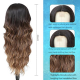 Long Ombre Blonde Wigs for Women 26 inch Long Wavy Middle Part Wig Ombre Blonde Wigs Upgraded Protein Fiber Hair Replacement Wig Cosplay Costume Halloween Wig(26'' Brown Ombre Blonde)