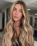 Long Ombre Blonde Wigs for Women 26 inch Long Wavy Middle Part Wig Ombre Blonde Wigs Upgraded Protein Fiber Hair Replacement Wig Cosplay Costume Halloween Wig(26'' Brown Ombre Blonde)