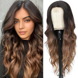Long Ombre Blonde Wigs for Women 26 inch Long Wavy Middle Part Wig Ombre Blonde Wigs Upgraded Protein Fiber Hair Replacement Wig Cosplay Costume Halloween Wig(26'' Brown Ombre Blonde)