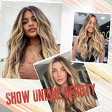 Long Ombre Blonde Wigs for Women 26 inch Long Wavy Middle Part Wig Ombre Blonde Wigs Upgraded Protein Fiber Hair Replacement Wig Cosplay Costume Halloween Wig(26'' Brown Ombre Blonde)