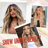 Long Ombre Blonde Wigs for Women 26 inch Long Wavy Middle Part Wig Ombre Blonde Wigs Upgraded Protein Fiber Hair Replacement Wig Cosplay Costume Halloween Wig(26'' Brown Ombre Blonde)