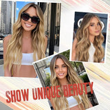 Long Ombre Blonde Wigs for Women 26 inch Long Wavy Middle Part Wig Ombre Blonde Wigs Upgraded Protein Fiber Hair Replacement Wig Cosplay Costume Halloween Wig(26'' Brown Ombre Blonde)
