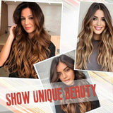 Long Ombre Blonde Wigs for Women 26 inch Long Wavy Middle Part Wig Ombre Blonde Wigs Upgraded Protein Fiber Hair Replacement Wig Cosplay Costume Halloween Wig(26'' Brown Ombre Blonde)