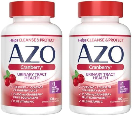AZO Cranberry Supplement, Made with Concentrated Whole Fruit Cranberry Powder to Help Cleanse and Protect the Urinary Tract*, Sugar Free Cranberry Pills, Non-GMO, 100 Softgels