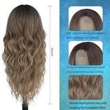 Long Ombre Blonde Wigs for Women 26 inch Long Wavy Middle Part Wig Ombre Blonde Wigs Upgraded Protein Fiber Hair Replacement Wig Cosplay Costume Halloween Wig(26'' Brown Ombre Blonde)