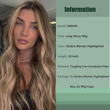 Long Ombre Blonde Wigs for Women 26 inch Long Wavy Middle Part Wig Ombre Blonde Wigs Upgraded Protein Fiber Hair Replacement Wig Cosplay Costume Halloween Wig(26'' Brown Ombre Blonde)