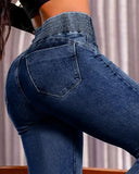 CHICME Women's High Waisted Jeans Stretchy Bootcut Pants with Elastic Waistband Denim Pants for Women