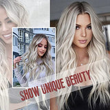 Long Ombre Blonde Wigs for Women 26 inch Long Wavy Middle Part Wig Ombre Blonde Wigs Upgraded Protein Fiber Hair Replacement Wig Cosplay Costume Halloween Wig(26'' Brown Ombre Blonde)