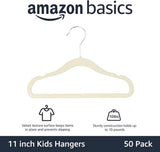 Amazon Basics Kids Space Saving Velvet Non-Slip Clothes Hangers with Shoulder Notches for Infant and Toddler, 11.6", Beige, 50-Pack