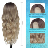 Long Ombre Blonde Wigs for Women 26 inch Long Wavy Middle Part Wig Ombre Blonde Wigs Upgraded Protein Fiber Hair Replacement Wig Cosplay Costume Halloween Wig(26'' Brown Ombre Blonde)