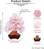 Feng Shui Natural Rose Quartz Crystal Money Tree Resin Base Healing Stones Bonsai Style Tree Large Decoration for Wealth and Luck 9.5 Inches