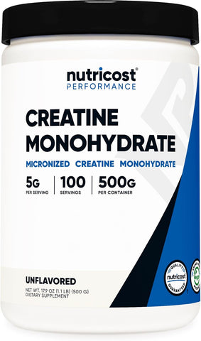 Nutricost Micronized Creatine Monohydrate Powder - 500g (100 Servings) - Pure Unflavored - 5g Per Serving - Non-GMO, Gluten Free