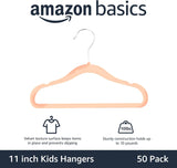 Amazon Basics Kids Space Saving Velvet Non-Slip Clothes Hangers with Shoulder Notches for Infant and Toddler, 11.6", Beige, 50-Pack