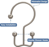 Titanker Shower Curtain Hooks Rings, Rust Resistant Metal Minimalist Simple Double Glide Shower Hooks for Bathroom Shower Rods Curtains, Set of 12 Hooks - Black