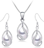 Set 925 Sterling Silver 100% Natural Freshwater Pearl Jewelry 