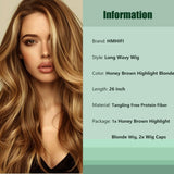 Long Ombre Blonde Wigs for Women 26 inch Long Wavy Middle Part Wig Ombre Blonde Wigs Upgraded Protein Fiber Hair Replacement Wig Cosplay Costume Halloween Wig(26'' Brown Ombre Blonde)