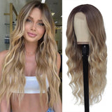 Long Ombre Blonde Wigs for Women 26 inch Long Wavy Middle Part Wig Ombre Blonde Wigs Upgraded Protein Fiber Hair Replacement Wig Cosplay Costume Halloween Wig(26'' Brown Ombre Blonde)