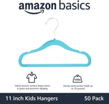 Amazon Basics Kids Space Saving Velvet Non-Slip Clothes Hangers with Shoulder Notches for Infant and Toddler, 11.6", Beige, 50-Pack