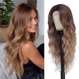 Long Ombre Blonde Wigs for Women 26 inch Long Wavy Middle Part Wig Ombre Blonde Wigs Upgraded Protein Fiber Hair Replacement Wig Cosplay Costume Halloween Wig(26'' Brown Ombre Blonde)