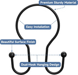 Titanker Shower Curtain Hooks Rings, Rust Resistant Metal Minimalist Simple Double Glide Shower Hooks for Bathroom Shower Rods Curtains, Set of 12 Hooks - Black