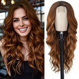 Long Ombre Blonde Wigs for Women 26 inch Long Wavy Middle Part Wig Ombre Blonde Wigs Upgraded Protein Fiber Hair Replacement Wig Cosplay Costume Halloween Wig(26'' Brown Ombre Blonde)