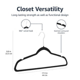 Amazon Basics Slim Velvet Non-Slip Space Saving Suit Clothes Hangers, Closet Organizer, Black, 50-Pack