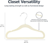 Amazon Basics Kids Space Saving Velvet Non-Slip Clothes Hangers with Shoulder Notches for Infant and Toddler, 11.6", Beige, 50-Pack