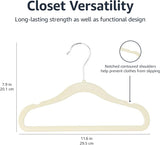 Amazon Basics Kids Space Saving Velvet Non-Slip Clothes Hangers with Shoulder Notches for Infant and Toddler, 11.6", Beige, 50-Pack