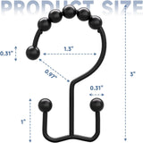 Titanker Shower Curtain Hooks Rings, Rust Resistant Metal Minimalist Simple Double Glide Shower Hooks for Bathroom Shower Rods Curtains, Set of 12 Hooks - Black