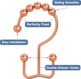 Titanker Shower Curtain Hooks Rings, Rust Resistant Metal Minimalist Simple Double Glide Shower Hooks for Bathroom Shower Rods Curtains, Set of 12 Hooks - Black
