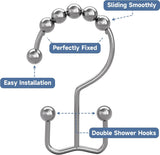 Titanker Shower Curtain Hooks Rings, Rust Resistant Metal Minimalist Simple Double Glide Shower Hooks for Bathroom Shower Rods Curtains, Set of 12 Hooks - Black