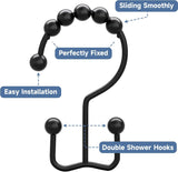 Titanker Shower Curtain Hooks Rings, Rust Resistant Metal Minimalist Simple Double Glide Shower Hooks for Bathroom Shower Rods Curtains, Set of 12 Hooks - Black